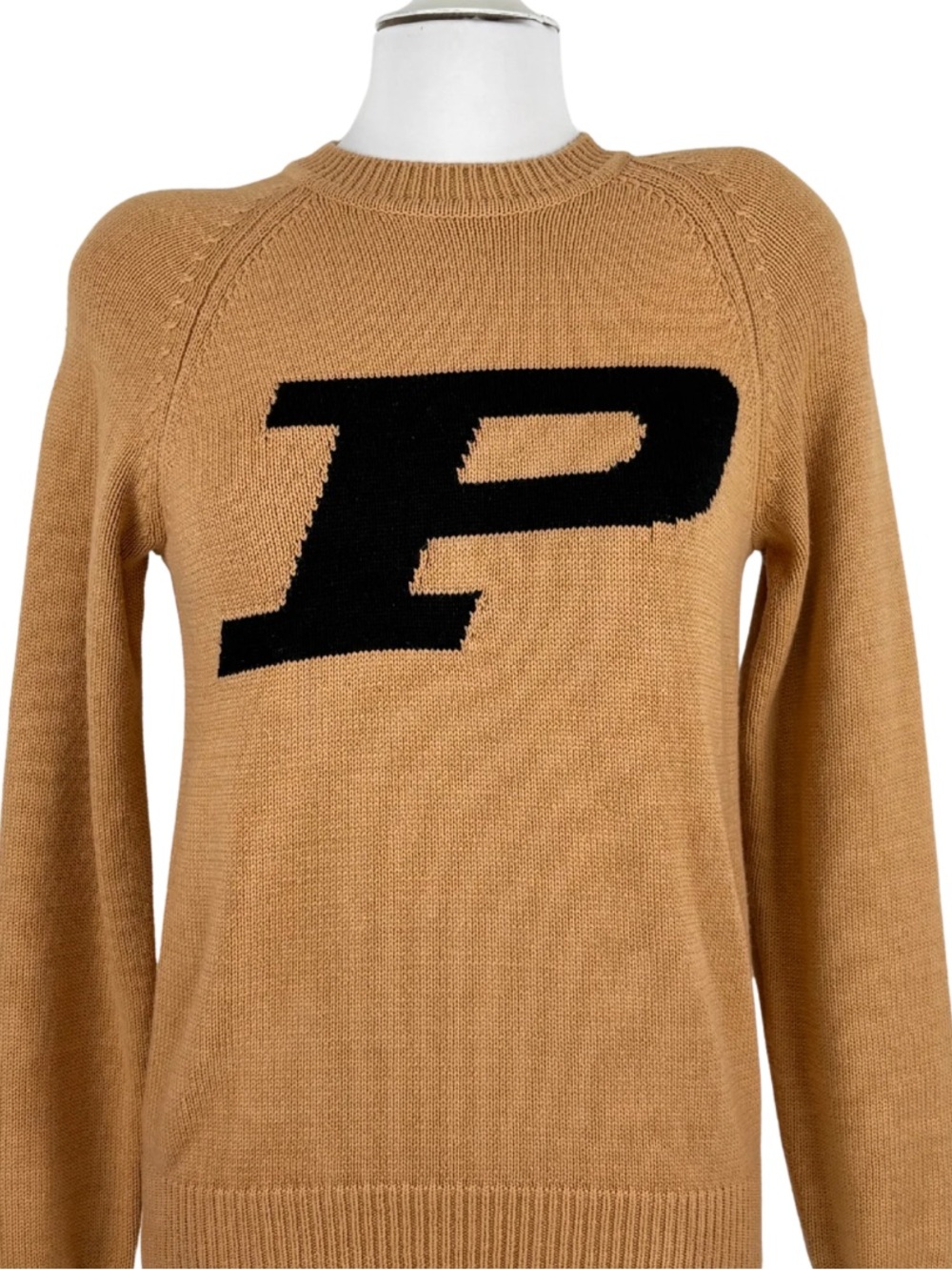 Purdue Hill Flint Camel Crewneck Sweater with Black 'P' Long Sleeve size XSmall